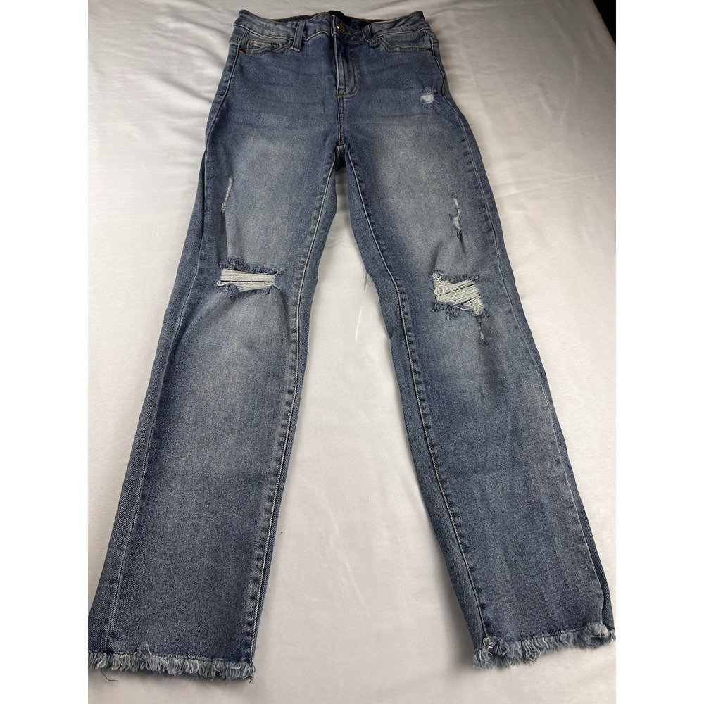 Kendall Kylie Jean Distressed Iconic High Rise Straight Frayed Hem Ankle 3/26x27